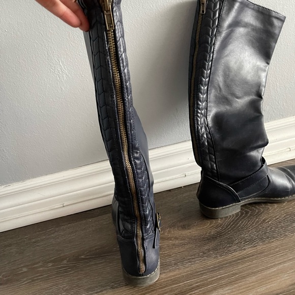 Dark Blue Knee High Riding Boots - Picture 2 of 4